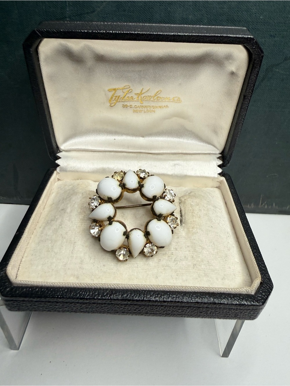 Vintage Clear & White Rhinestone Brooch Made in Austria